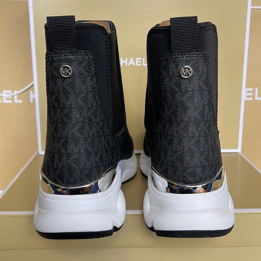 Michael Kors Black and White Chelsea-Style Platform Sneaker Booties